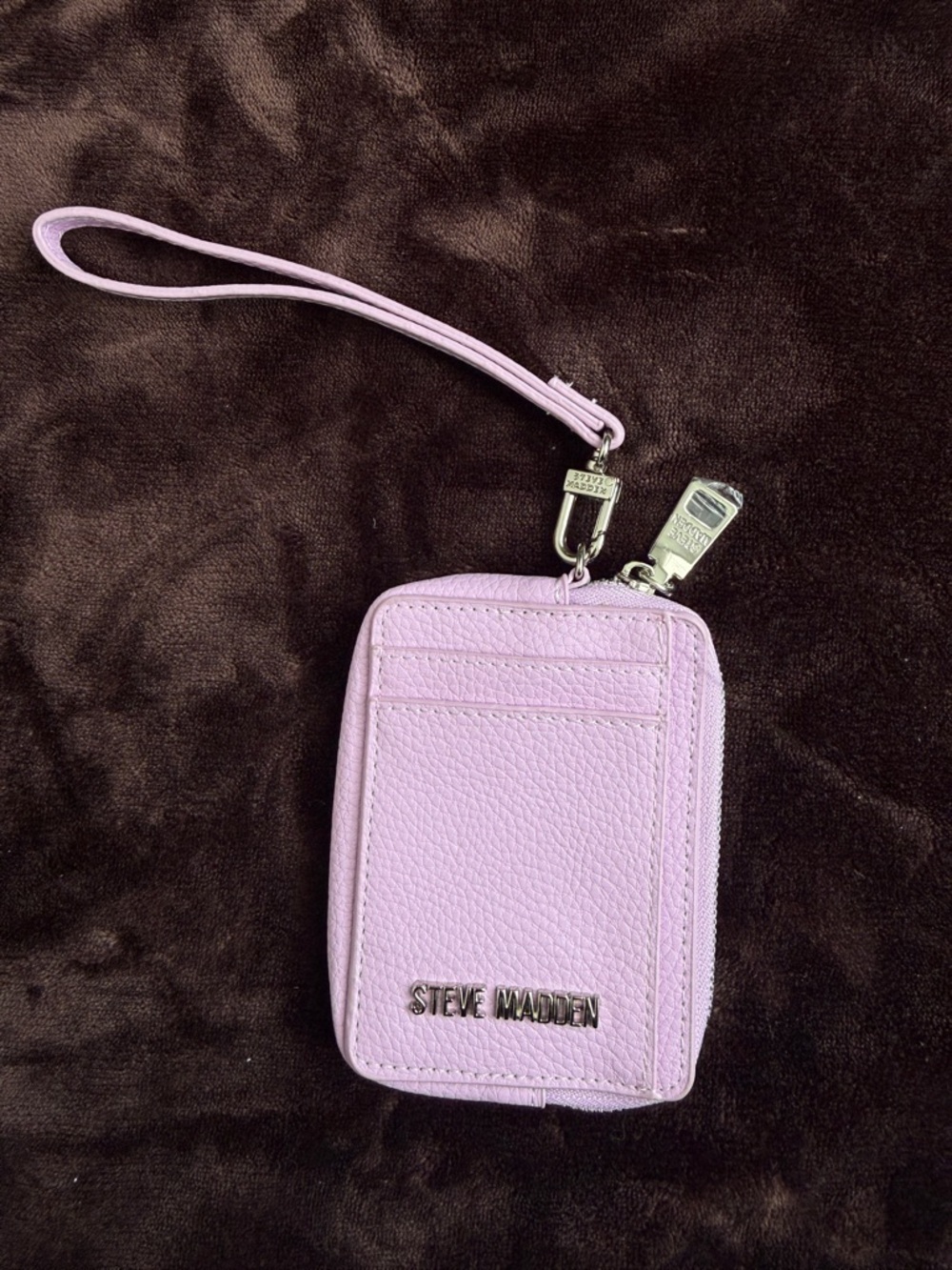 Steve Madden Pastel Lilac Zip Card Wallet with Silver Hardware